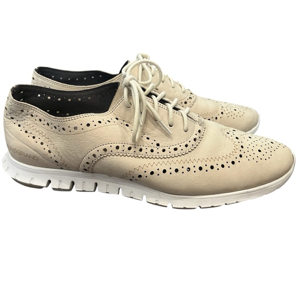 Cole Haan ZERØGRAND Cream Leather Wingtip Sneakers Size 9